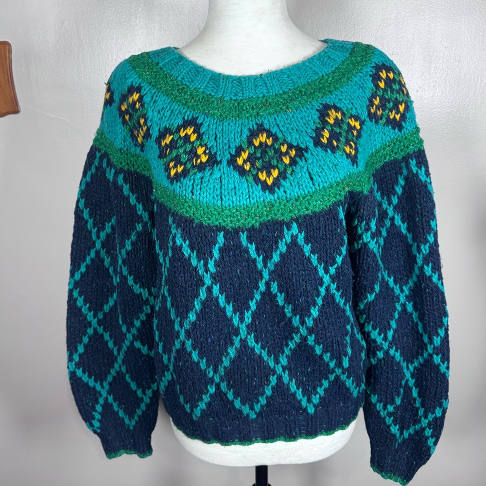 Vintage 1980s Liz Sport Bright Color Slouchy Chunky Knit Cropped Sweater Sz M